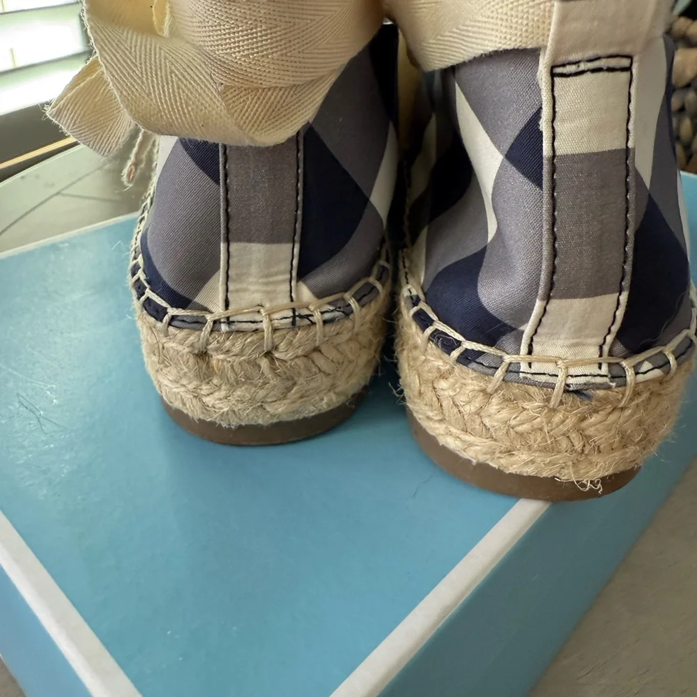 Draper James Navy and White Espadrille Flats with Ankle Tie